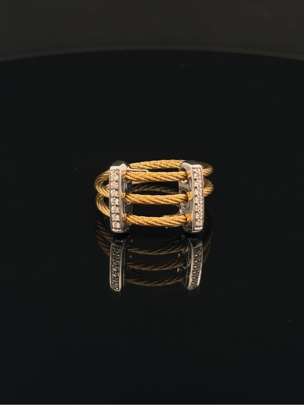 ALOR Gold & Stainless Steel Cable Ring with Diamond Accents
